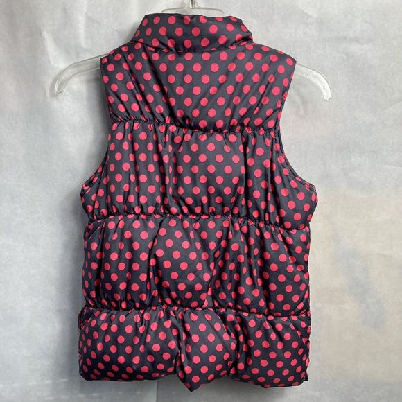 Old Navy Girls Frost Free Puffer Vest Grey Pink size XL 14 Full Zip Polka Dots - Picture 3 of 6